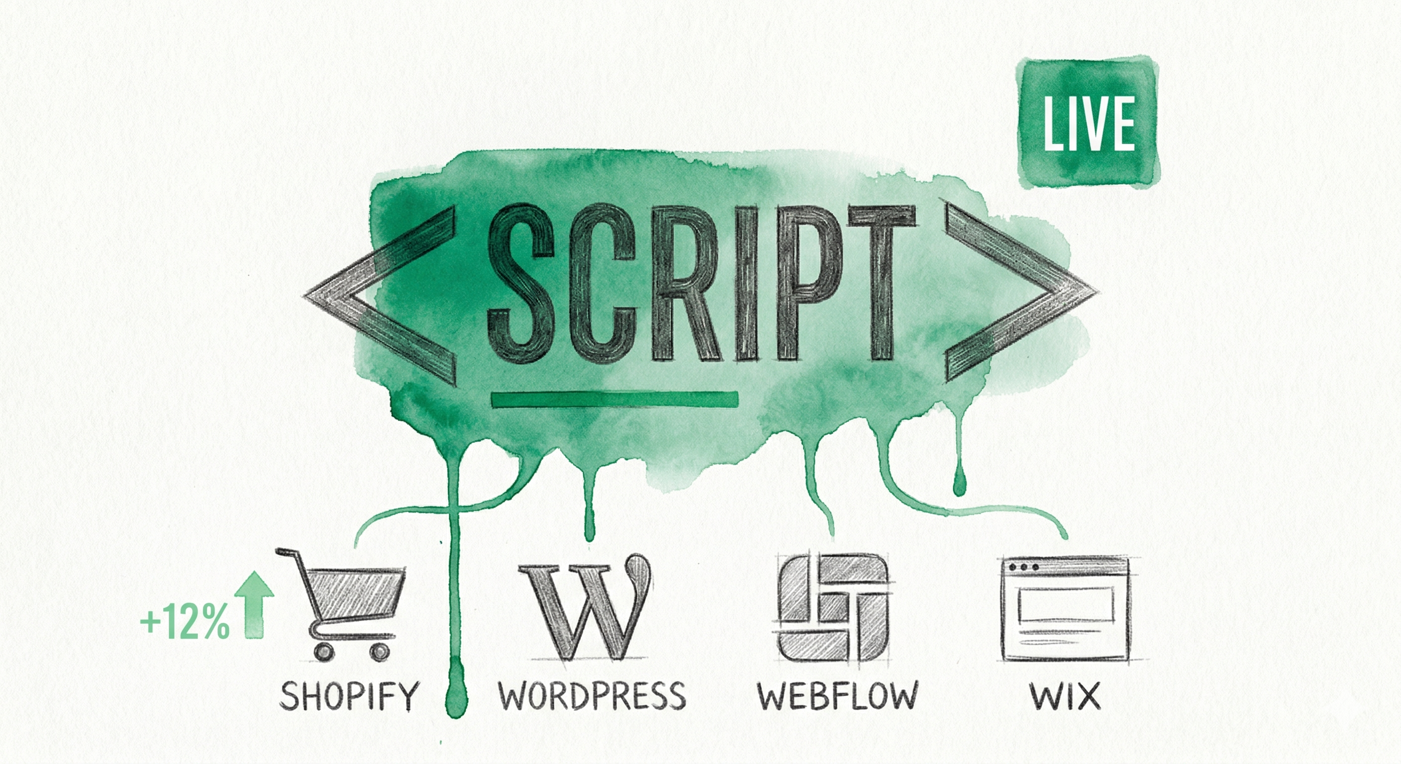 One script snippet works with Shopify, WordPress, Webflow, and Wix