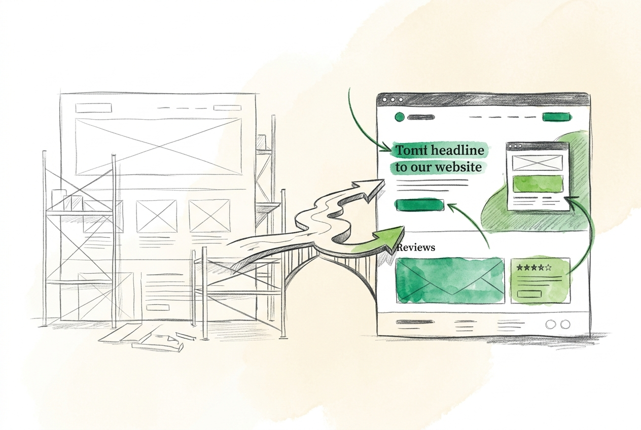 Split illustration showing building new websites versus optimizing existing ones