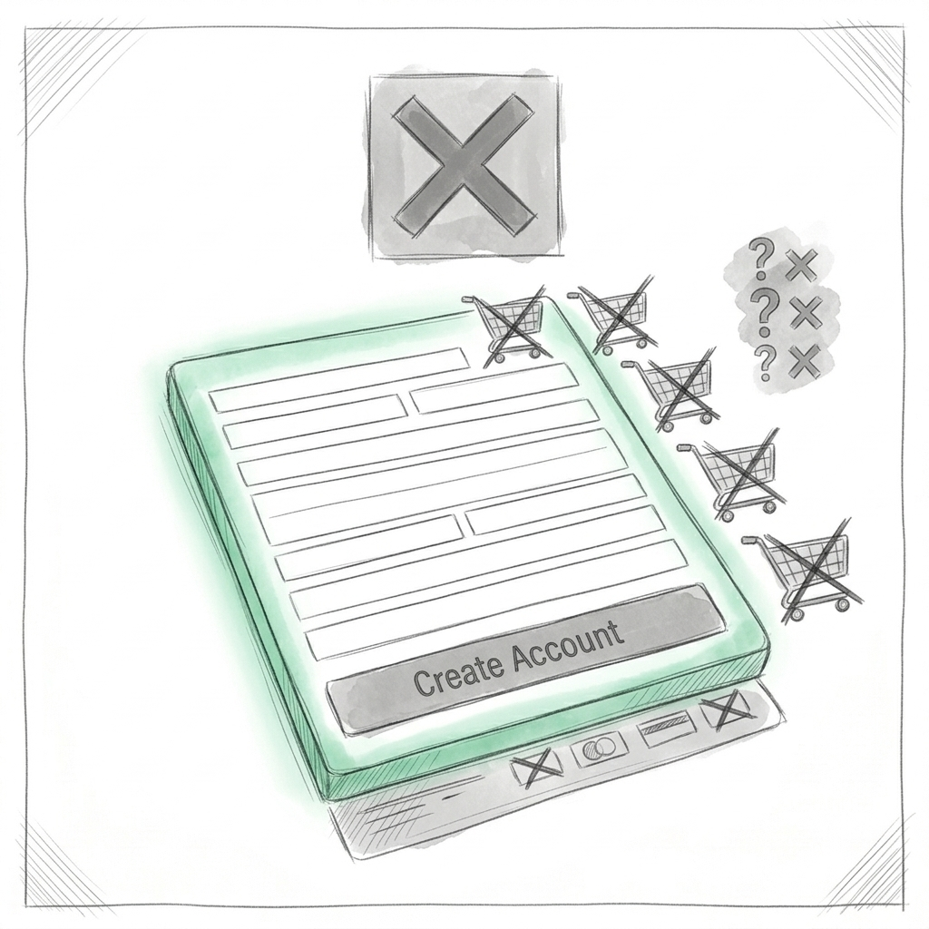 Checkout with 11 form fields and forced account creation